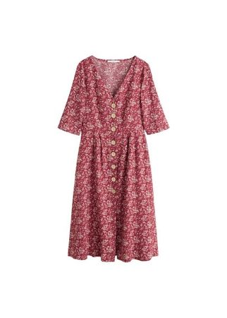 MANGO Buttoned linen-blend dress