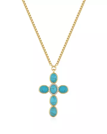 Turquoise Cross Necklace- Gold | Luv Aj