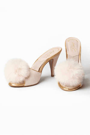 Blush Pink Boudoir Feather Mules | Vintage Boudoir Slippers – Evgenia LLC