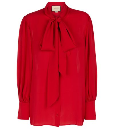 Gucci - Tie-neck ruffled silk blouse | Mytheresa