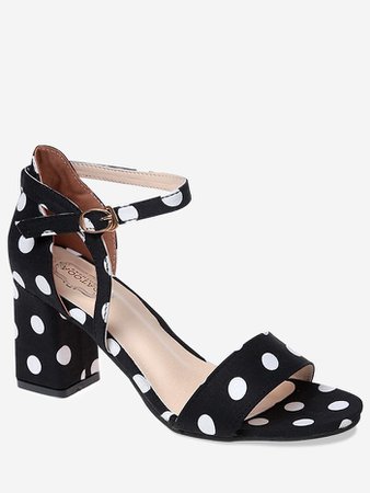 2018 Chunky Heel One Strap Polka Dot Sandals BLACK In Sandals Online Store. Best Peep Heel Shoes For Sale | DressLily.com