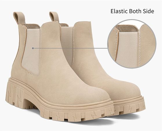 Amazon.com | Jeossy Women's 9620 Beige Chelsea Boots, Ankle Boots Women, Fashion Lug Sole Platform Chunky Heel Elastic Slip-on Booties Size 8(DJY9620 Beige 08) | Ankle & Bootie