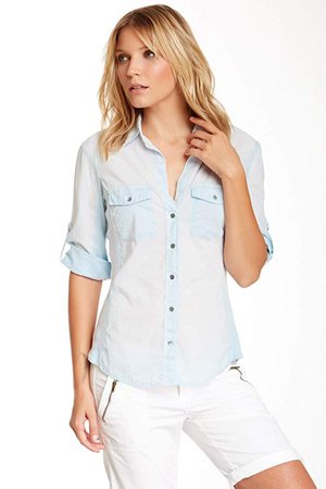 Amazon.com: James Perse – Womens Contrast Side Panel Button-Down 3/4 Sleeve Shirt [ Size 3 us | Large ] (Sky Blue): Gateway