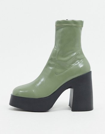 ASOS DESIGN Elsie high heeled sock boot in mint patent | ASOS
