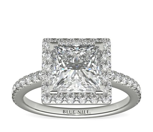 Princess Cut Halo Diamond Engagement Ring in 14K White Gold