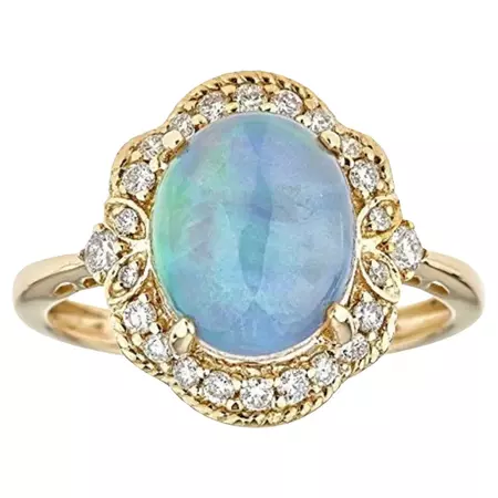 Gin and Grace 14K Yellow Gold Ethiopian Opal Ring with Real Diamonds for women For Sale at 1stDibs