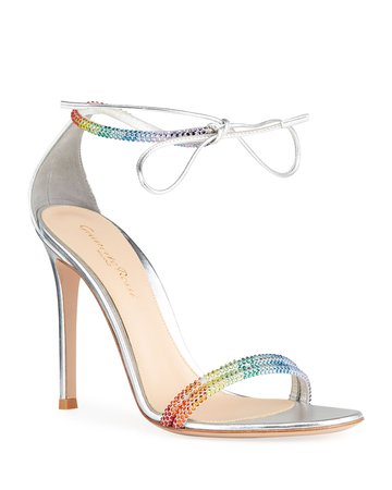 Gianvito Rossi 105mm Rainbow Crystal Stud Ankle-Tie Sandals | Neiman Marcus