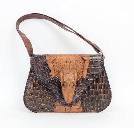 1950s Brown Embossed Alligator Leather Handbag Tan Whole | Etsy