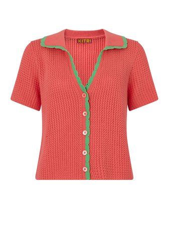 Finley Coral Knit Polo Top | KITRI Studio
