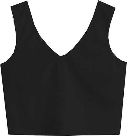 SweatyRocks Women's Sleeveless Casual Ribbed Knit Shirt Basic Crop Tank Top Plain Black S at Amazon Women’s Clothing store