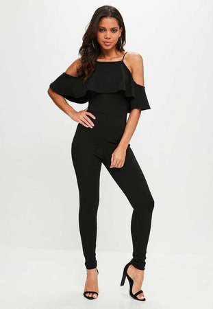 Black 90s Neck Frill Jumpsuit | Missguided