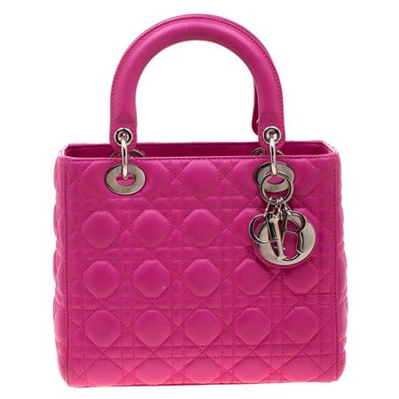 Dior Pink Leather Medium Lady Dior Tote For Sale at 1stdibs