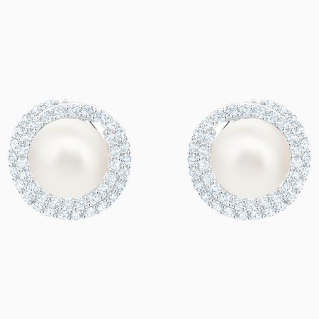 Originally Pierced Earrings, White, Rhodium plated | Swarovski.com