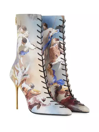 Balmain graphic-print lace-up Ankle Boots - Farfetch