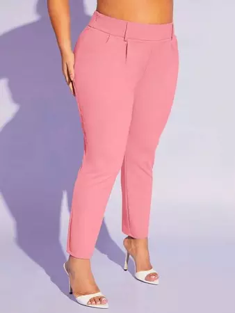 SHEIN SXY Plus Solid Zip Side Skinny Trousers | SHEIN UK