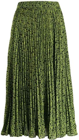graphic logo print georgette pleated skirt
