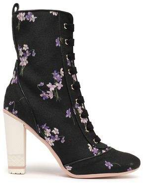 Red(V) Red(v) Lace-up Floral-print Canvas Ankle Boots