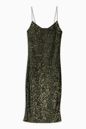 Khaki Sequin Midi Dress | Topshop