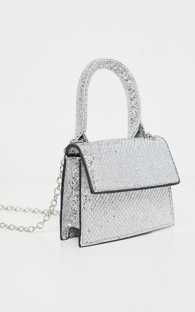 Silver Glitter Micro Mini Chain Grab Bag | PrettyLittleThing USA