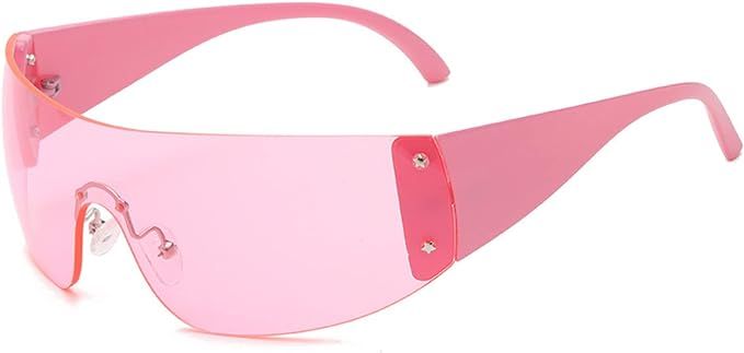 Pink Plastic Trendy Y2K Wraparound Sunglasses
