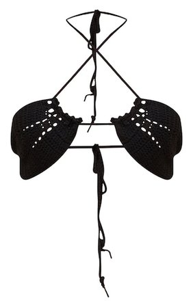 Black Crochet Knit Triangle Bikini Top | PrettyLittleThing USA