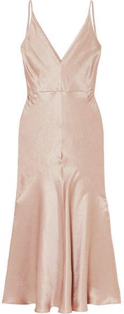Bridget Linen And Silk-blend Satin Midi Dress - Blush