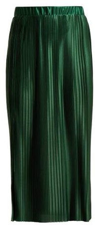 Pleated Satin Skirt - Womens - Green