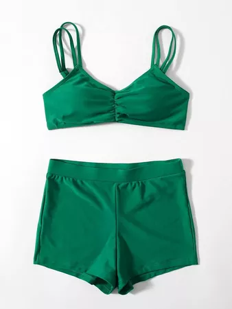 Ruched Shorts Bikini Swimsuit | SHEIN USA