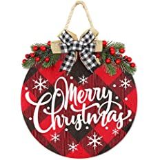 Amazon.com: OscenLife Merry Christmas Decorations Wreath, Merry Christmas Buffalo Plaid Hanging Sign Rustic Wooden Holiday Decor for Front Door Porch Home Window Wall Farmhouse Indoor Outdoor Decorations : Home & Kitchen