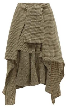 Handkerchief Hem Houndstooth Wool Skirt - Womens - Beige Multi