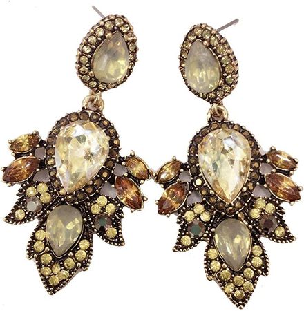 Amazon.com: Large Art Deco Antique Vintage Style Yellow Amber Gold Citrine Honey Bridal Bridesmaid Wedding Prom Pageant Drag Queen Statement Earrings: Clothing, Shoes & Jewelry