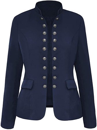 luvamia Women's Open Front Long Sleeves Work Blazer Casual Buttons Jacket Suit Navy Size Medium (Fits US 8-US 10) at Amazon Women’s Clothing store