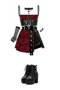 red black outfit set top skirt boots belt glove choker blackpink kill this love kpop