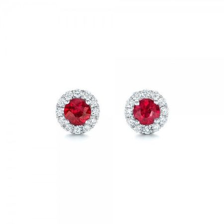 Ruby diamond earring-Halo Ruby earrings-White Gold | Etsy