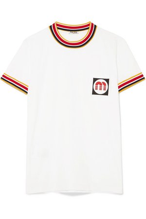Miu Miu | Appliquéd striped cotton-jersey T-shirt | NET-A-PORTER.COM