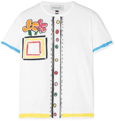 Embroidered Printed Cotton-jersey T-shirt - White