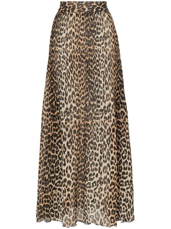 Brown Ganni Leopard Print Maxi Skirt | Farfetch.com