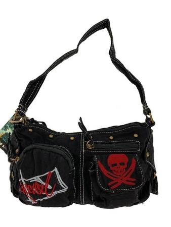 black denim crustpunk type canvas handbag