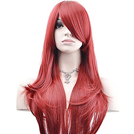 YOPO 28" Wig Long Big Wavy Hair Women Cosplay Party Costume Wig(Wine Red)