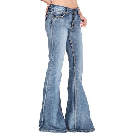 Women's Jeans 60s Faded Denim Hip Hugger Pants Plus Size Flare Jeans L – suncain