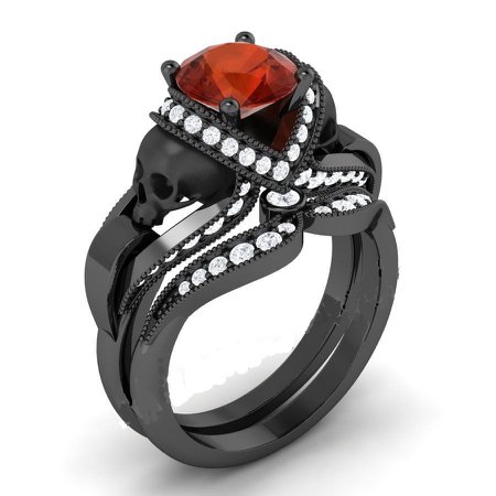 Red Diamond Black Skull Ring