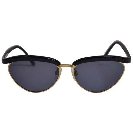 Yves Saint Laurent Black Lucite with Gilded Gold Hardware "Swirl" Sunglasses For Sale at 1stDibs