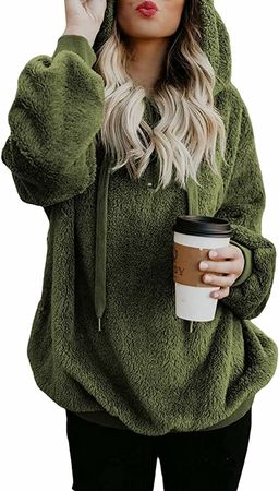 Dokotoo Womens Plus Size Hoodies Cozy Soft Warm Sweatshirts Casual Solid Fuzzy Sweatshirt Sherpa Pullovers Outerwear Fashion Hooded with Pockets XX-Large A Green at Amazon Women’s Clothing store