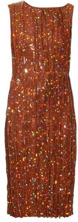 Sequin Embellished Pleated Dress - Womens - Gold