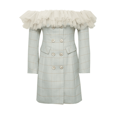 JESSICABUURMAN – SIMAL Off-Shoulder Checkered Plaid Ruffled Mini Dress