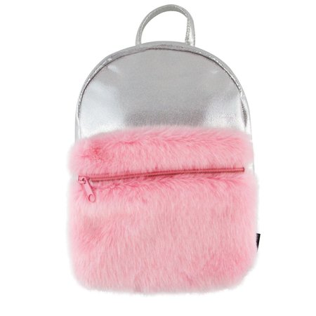 Silver Shimmer Mini Backpack with Faux Fur Pocket