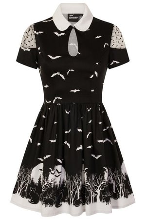 Drew Bats and Cats Black and White Dress by Banned