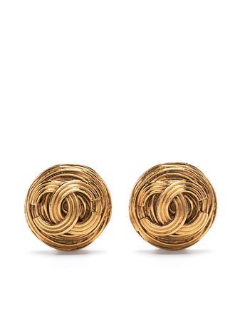Chanel Pre-Owned 1994 Ribbed CC Button Earrings - Farfetch