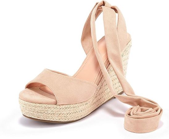 Amazon.com | Womens Espadrilles Wedges Sandals Heels Open Toe Tie Lace Up Platform Ankle Strap Summer Dress Shoes | Platforms & Wedges