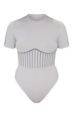 Grey Short Sleeve Seamless Knit Bodysuit | PrettyLittleThing